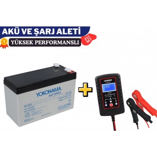 YOKOHAMA 12V 9 AH VE Ucomen 6/12V 2A Siyah Akü Şarj Cihazı